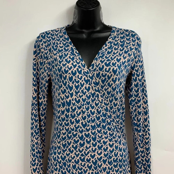 Boden Women's Wrap Stretch WW120 Jersey Dress Blue and Pink Hearts Size 6R - Picture 3 of 14